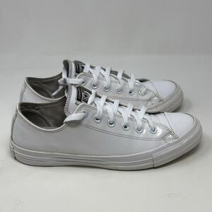 Converse All Star Sneakers Shoes Womens 9.5 Triple White Patent Leather Low Top